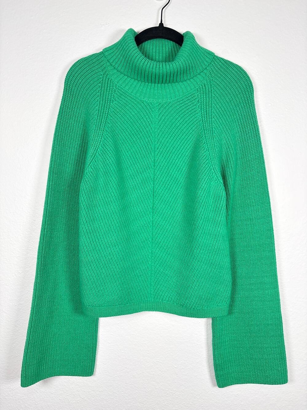 Anthropologie Maeve Kelly Green Cropped Wide Sleeve Turtleneck Sweater